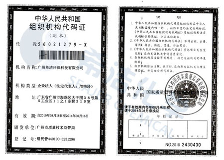 AGGAME环保组织机构代码证